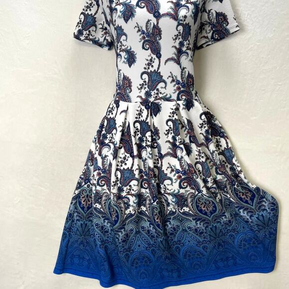 LuLaRoe Amelia Fit & Flare Stretch Dress Blue Ombre Floral Paisley Pockets Large - Picture 4 of 11